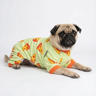 Fitwarm Pizza Dog Fleece Pajamas, Funny Cozy Clothes for Small Dogs Boy Girl, Soft Pet Onesie, Light Green, Orange, XL