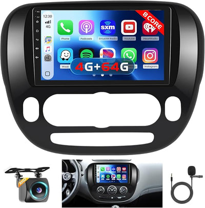 【8 Core 4+64G 】 Hikity for Kia Soul (Manual A/C) 2014-2017 Radio Android Car Stereo 9 Inch IPS Touchscreen Car Radio Wireless Carplay Android Auto 59UI GPS WiFi 32EQ DSP Backup Camrea