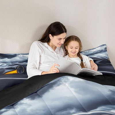 Erosebridal Boys Racing Car Comforter Set - King Size Sports Car Bedding - Quilt, Duvet Insert for Kids, Teens & Adults - Gray
