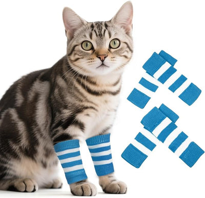 ROZKITCH Pet Dog Elbow Protector Dog Elbow Sleeve, 2PCS Front Leg and 2PCS Back Leg Knee, Elbow Wrap Leg Warmer Wrap Protector, Pet Elastic Knitted Breathable Protective BlueStripe S