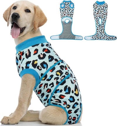 Kuoser Dog Recovery Suit for Dogs After Surgery,Professional Surgical Onesie for Female Male Dogs Spay Neuter,Soft Dog Surgery Suit Bodysuit for Abdominal Wounds Skin Disease,Blue Leopard S