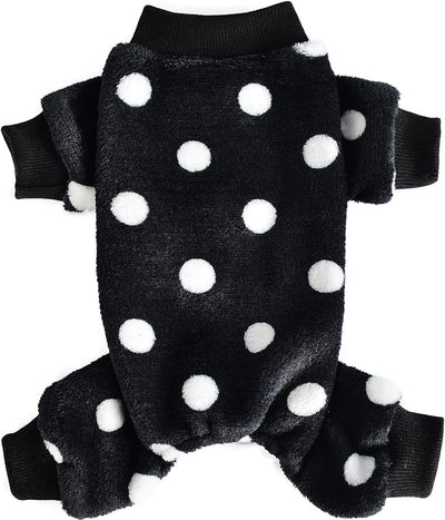 Chihuahua Pajamas for Dogs Small Puppy Pjs Fleece Winter Warm Dog Jumpsuit Cute Pet Clothes Tiny Dog Sweater Clothing Yorkie Teacup Outfits (Polka Dot Black, Small)
