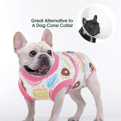 Kuoser Dog Surgery Recovery Suit, Soft Breathable Dog Recovery Suit for Female Spay Male Nueuter, Anti Licking Puppy Onesie Pet Surgical Suit for Dogs Abdominal Wounds Skin Disease, Donut L