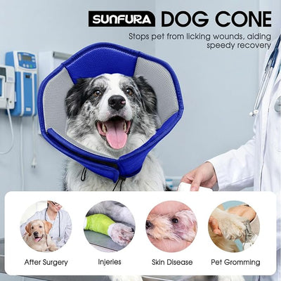 Dog Cone - Soft Cone for Dogs to Stop Licking, Pet E-Collar Alternative After Surgery, Adjustable Pet Recovery Collar for Wound Healing, Blue Small