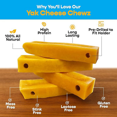Yak Chew Holder Pack, Extra Large (4 Pieces) - Includes Yak Cheese Holder for Safe, Secure and Smarter Chewing. Also a Bully Stick Holder Too!