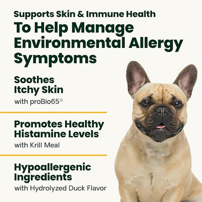 VetriScience Allergy Plus Immune Support Supplement for Dogs, Duck Flavor, 75 Chews Probiotic Allergy Relief for Dogs with Itchy Skin, Paw Licking, Watery Eyes, Sneezing and GI Support