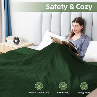 Eydna Electric Heated Blanket Twin Size 62"x84", Fast Heating Throw, Soft Plush Microplush for Bed & Couch, 10 Hours Auto Off & 5 Heating Levels, Machine Washable, Gifts for Womens & Family-Green