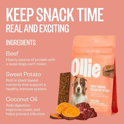 Ollie Beef & Sweet Potato Jerky Dog Treats, 5 oz Pack of 1, All Natural, Healthy Snacks, Made with Real Meat, Human Grade, for Dogs