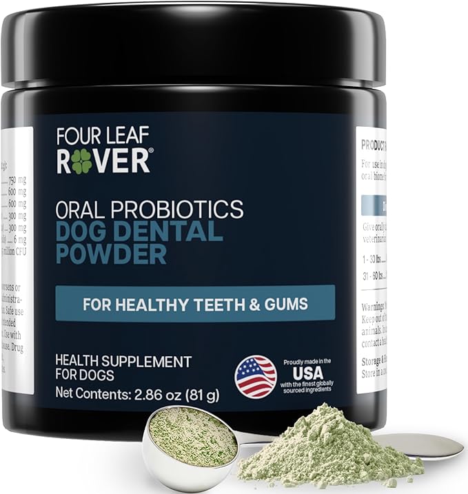 Dental Powder for Dogs - Probiotic Support for Bad Breath, Plaque & Tartar - with Kelp & Weissella Cibaria - 30-Day Supply