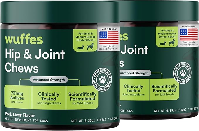 Advanced Dog Hip and Joint Supplement with Glucosamine, Chondroitin, Omega 3, MSM, and Green Lipped Mussel, 120 Pork Flavored Chews for Small Dog Breeds