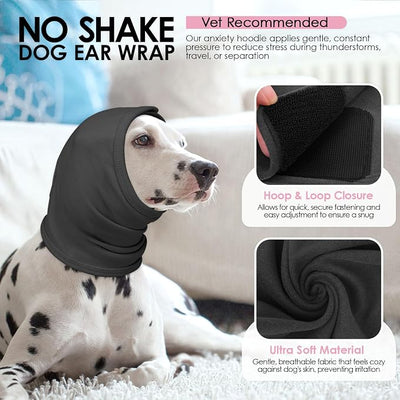 AOFITEE Dog Calming Hoodie, Anti-Slip Headband for Dog Hematoma, Adjustable Dog Ear Muffs Cover for Noise Anxiety, Dog No Shake Ear Wrap for Grooming, Fireworks, Thunderstorms, Drying, Grey S