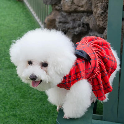 CuteBone Turtleneck Dog Christmas Dress Velvet Puppy Skirt Costume Pet Clothes Cat Apparel with Bow Hair Rope for Small Dogs CVD05M