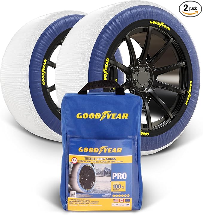 Goodyear Pro Snow Socks for Tires. Designed for All Tire Brands. Textile Chain Replacement for Optimal Traction in Snow & Ice. Easy Install. Emergency Winter Safety Solution, Multi-Season Use. Sz M