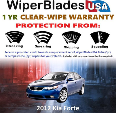 WiperBladesUSA Wiper Blades Set w/ 1yr warranty compatible with Kia Forte 2012 Wipers (Set of 2) Pulse Wipers