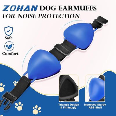 ZOHAN Dog Ear Muffs for Noise Protection, Comfort Dog Noise Cancelling Ear Muffs with Fast Snap Lock for Fireworks, Thunder, Vacuums(Blue,L)