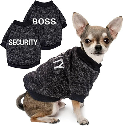 2 Pack Chihuahua Sweater Dog Sweaters for Small Dog Black Fleece Dog Sweater Chihuahua Clothes Security Pattern Puppy Clothes Fall Winter Pet Clothing Medium