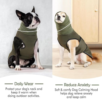 KOESON Dog Anxiety Shirt with Ear Wrap for Extra Large Dogs, Adjustable Dog Calming Hoodie for Separation Anxiety, Thunder, Fireworks, Travel, Soft & Breathable Dog Thunder Vest, Army Green XXXL