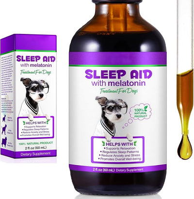 Melatonin for Dogs, Dog Sleep Aid, Dog Melatonin Promote Relaxation, Relieves Separation Anxiety & Travel & Stress Anxiety, Calming for Dogs in Noise, Fireworks, Melaton-in for Dog & Cat