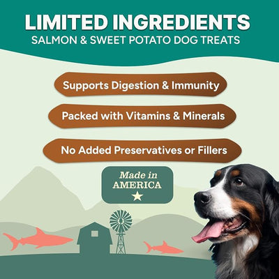 Gaines Family Farmstead Salmon & Sweet Potato Fillets for Dogs – 8 oz, All-Natural Soft Chews, Wild-Caught Alaskan Salmon, Limited-Ingredient Dog Treats, Made in USA