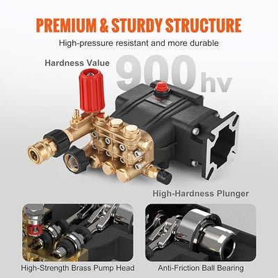 VEVOR Horizontal Triplex Pressure Washer Pump, 3/4" Shaft, 3300 PSI, 3.0 GPM, Replacement Power Washer Pumps Kit, Parts Washer Pump, Compatible with Simpson MorFlex Models 40224, 40225, 40226 etc.