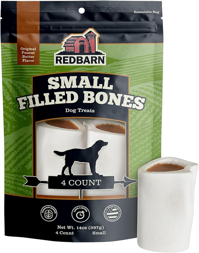 Pet Products Small Filled Dog Bones, Peanut Butter Flavor - Long Lasting Stuffed Femur Chew Treat Made in USA - 4 Count - Packaging May Vary