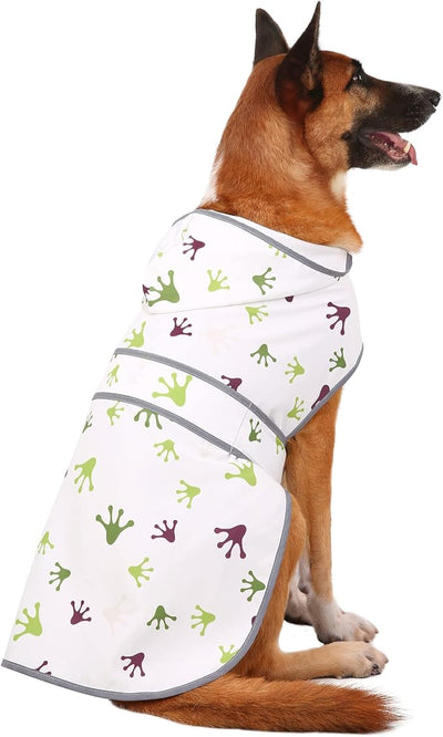 Dog Raincoat for Large Dogs Waterproof Jacket Hooded Rain Coats with Reflective Strips Leash Hole & Poncho Adjustable Fit (FrogPaw,L)