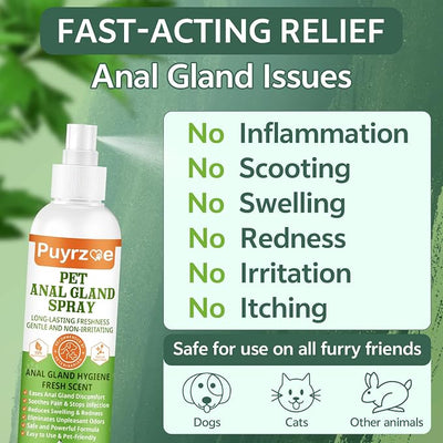 puyrzoe Dog Anal Gland Spray for All Pets - Fast Relief for Anal Glands Natural, Soothes Itching, Stops Scooting, Eliminates Odors, Dog Anti Itch Spray for Pain-Relieving - 4.06 FL Oz