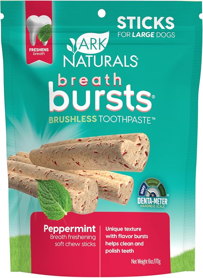 Breath Bursts Brushless Toothpaste, Dog Dental Sticks for Large Breeds, Unique Texture Helps Clean Teeth & Freshen Breath, Peppermint, 6 oz, 1 Pack