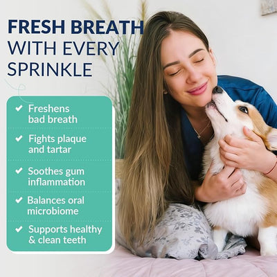 ZEBORA Dog Teeth Cleaning Powder - Dog Breath Freshener Dental Powder, Targets Bad Breath, Plaque Off & Tartar Remover, Natural Dental Care for Healthy Gums, 180g