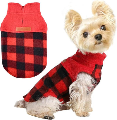 Dog Winter Clothes Fleece Plaid Dog Sweater Vest Winter Warm Soft Sweater for Small Dogs Cat Cute Puppy Kitten Clothes Cat Outfit, M, Red
