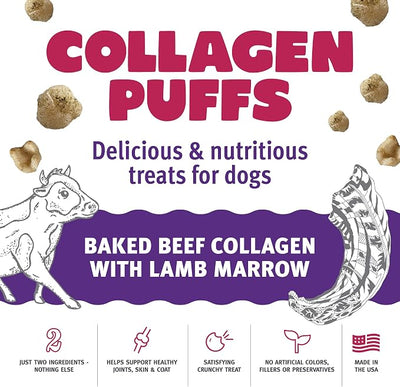 Icelandic+ Collagen Puffs: Baked Beef Collagen with Lamb Marrow 2.5oz - Treats for Med-Lg Dogs, Crunchy Protein Bites (Pack of 2)