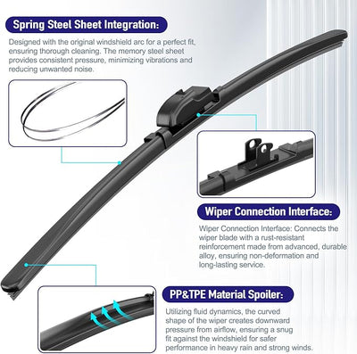 AJK Front Windshield Wipers for GMC Terrain 2018-2021 (24"+18"+12") | All-Weather OEM Quality Automotive Replacement Wiper Blades for My Car-Front and Rear Windows