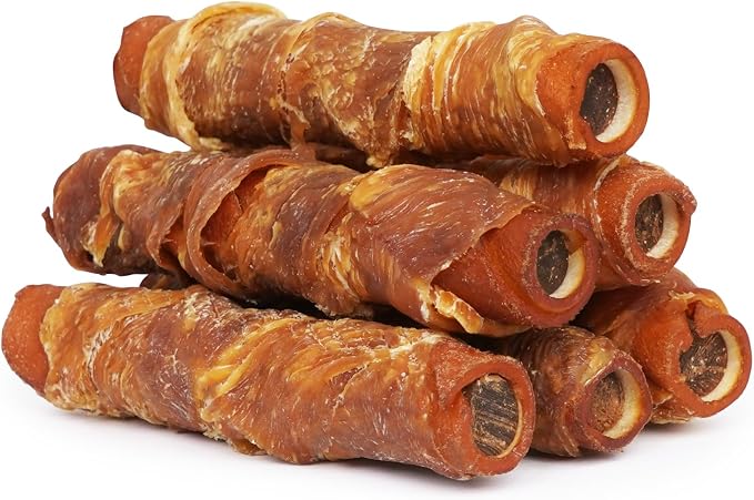 MON2SUN Dog Treats 5 Inch Chicken Wrapped Smoked Stuffed Rawhide Rolls with Chicken Liver, Rawhide Chews for Medium Dogs, 10.6 oz (6 Count)