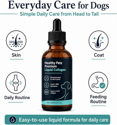 Healthy Petz Premium Liquid Collagen for Dogs, Bacon Flavor, 60ml/2fl oz | healthy petz liquid collagen for dogs; Daily Skin & Coat Care;