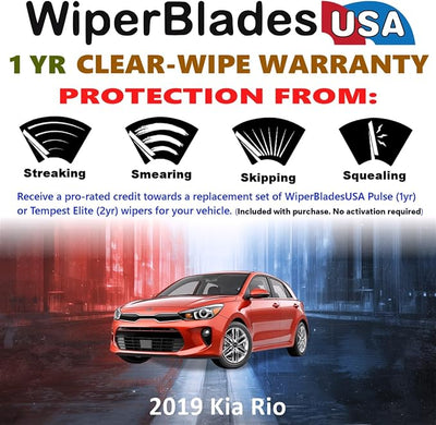 WiperBladesUSA Wiper Blades Set w/ 1yr warranty compatible with Kia Rio 2019 Wipers (Set of 2) Pulse Wipers