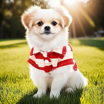 Dog Shirt Polo Shirt Striped Collar Puppy Clothes Summer Button Up Pet Clothes for Small Medium Dogs Cats for Boy Girl Pets (Red, Large)
