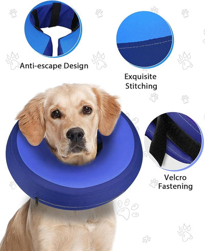 MIDOG Soft Inflatable Dog Cone,Donut E-Collar Alternative for After Surgery, Prevents Licking, Allowing Normal Eating & Vision,Comfortable Recovery Collar for Small Medium Large Dogs&Cats, DarkBlue-XL