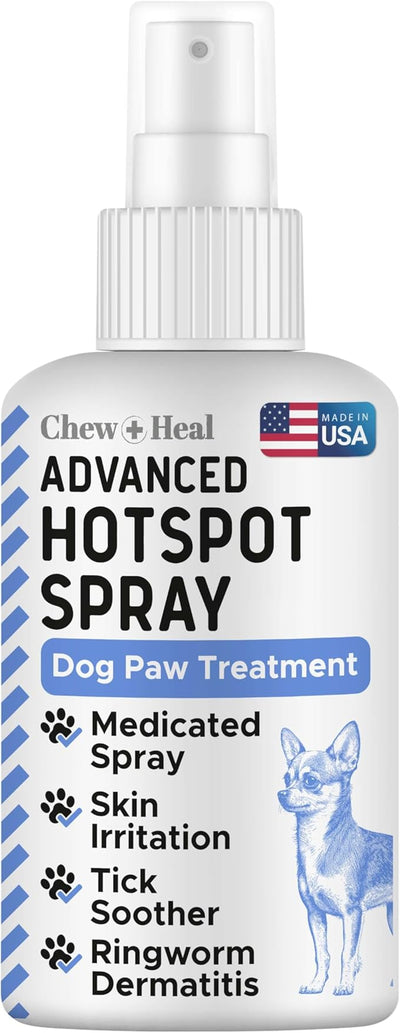 Chew + Heal Labs Advanced Hot Spot Treatment Spray for Dogs - 4 oz Medicated Dog Paw Spray for Hotspots - Good for All Breeds - Made in the USA
