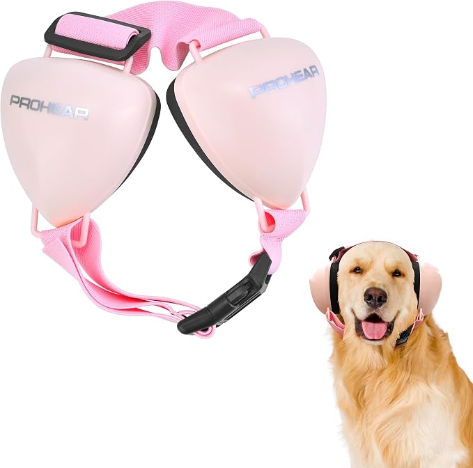 Dog Ear Muffs Hearing Protection for Dogs, NRR 28dB Noise Cancelling Headphones, Easy to Adjust Dog Hearing Protection Earmuffs for Thunder, Hunting, Tourism, Cars, Racing, Medium, Pink