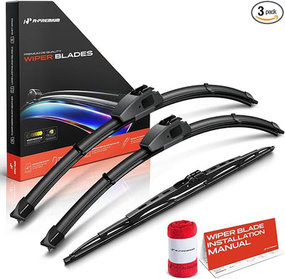 A-Premium 24"+22"+19" Windshield Wiper Blades with Wear Indicator & Towel | Compatible with Mitsubishi Eclipse 1995-1999, Front Rear Wipers Blade Set for Hook/Hook Arm Connector, Pack of 3