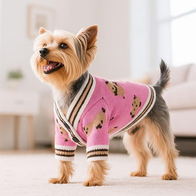 Small Dog Sweaters Cute Bear Knitted Dog Cardigans Clothes for Small Medium Dogs Soft Pet Puppy Cat Knitting Outfits Fall Winter Warm Boy Girl Dogs Knitwear Coat Apparel(Pink, Medium)