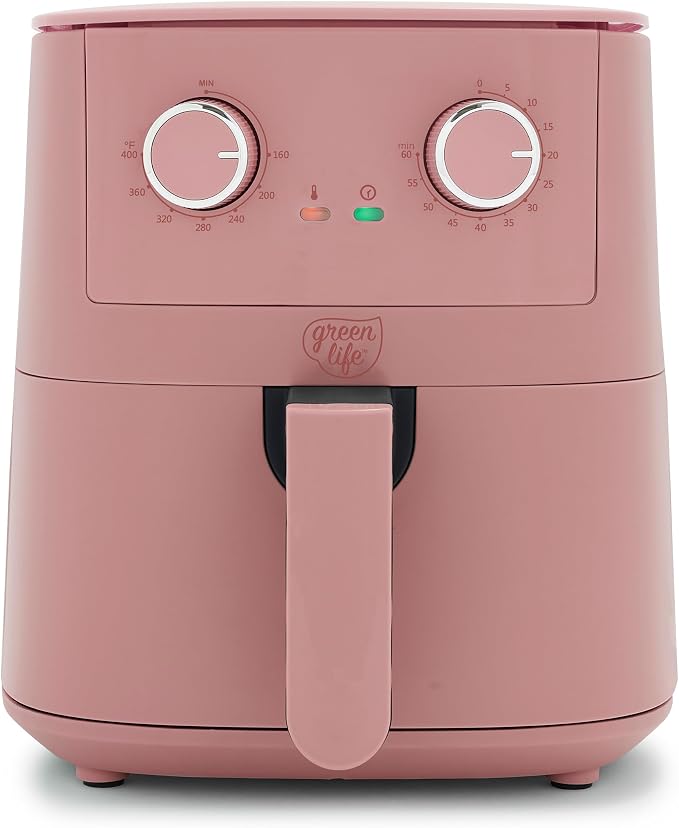4.5QT Air Fryer, Mechanical Dial Controls, PFAS-Free Ceramic Nonstick Drawer, Adjustable Temp & Timer, LED Indicator, Oil-Less Cooking, Dishwasher Safe, Compact Family Size, Pink