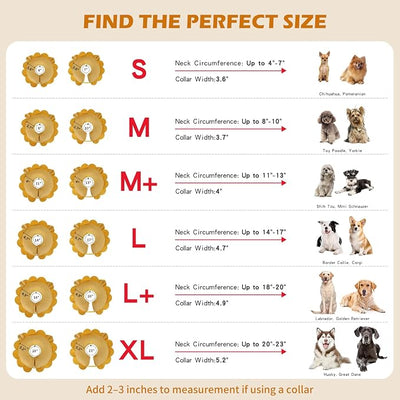 IEUUMLER Inflatable Recovery Dog Collar, Protective Donut Cone, Adjustable Soft Collar for Dog and Cat After Surgery Prevent from Biting & Scratching EU002 - Brown Lion L+