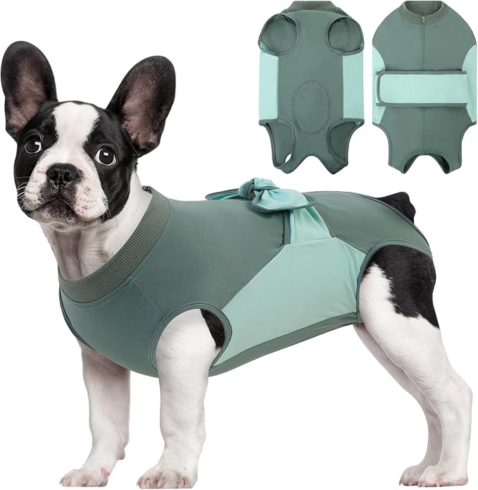 Recovery Suit for Dogs, Cotton Dog Surgery Suit Female Spay Pet Male Breathable, Zipper Neuter Onesie Bodysuit Prevent Licking Wounds, Substitute E-Collar & Cone(Green, Medium)