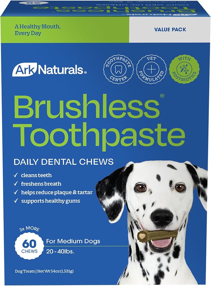 Brushless Toothpaste – Medium Breeds, 54oz Bag – Dog Dental Chew with Toothpaste Center – Freshen Breath and Reduce Plaque & Tartar with Dental Chews for Dogs