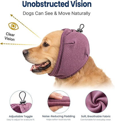 Swooflia Dog Ear Muffs Cover - Dog Cat Ears Muffs for Bath Noise Protection Calming Cold Weather Anxiety Relief, Dark Red Large Adjustable Top for Grooming Bathing Fireworks and Travel L