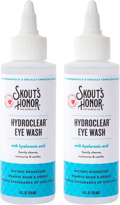 SKOUT'S HONOR HydroClear Eye Wash with Hyaluronic Acid, 4oz Bottle - Non-Medicated, Daily Eye Care for Dogs & Cats, 2-Pack