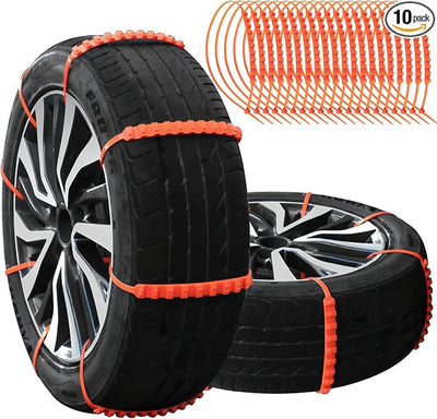 Snow Chains Tire Chains - Emergency Non-Slip Zip Tie, Portable Snow Tire Cables Chain for Car SUV Truck Universal Winter Driving (10)