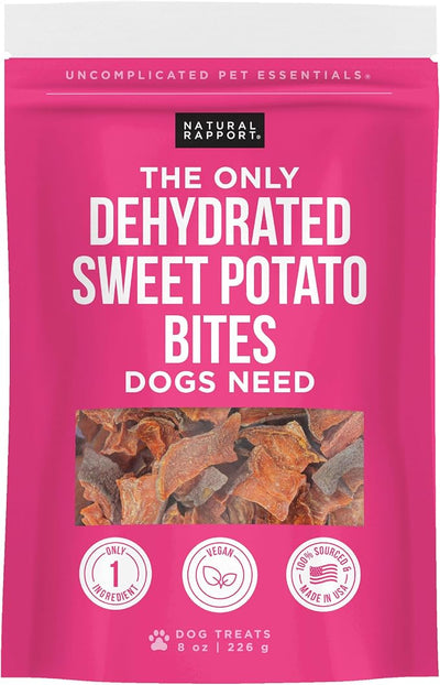 Natural Rapport Dehydrated Sweet Potato Bites Dog Treats - Single Ingredient, Grain-Free, High Fiber Healthy Snack (8 oz)