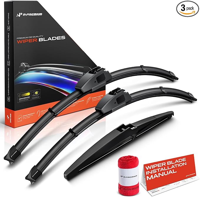 A-Premium 22"/20"/10" Windshield Wiper Blades Compatible with Lexus GX550 2024 - Front Rear Wipers Blade Set for Hook/RL2 Arm Connector, with Wear Indicator & Towel (Pack of 3)